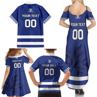 Custom Canada Hockey Team Family Matching Summer Maxi Dress and Hawaiian Shirt Maple Leaf Blue Version