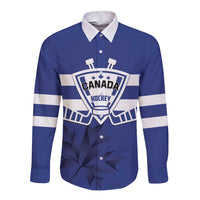 Custom Canada Hockey Team Long Sleeve Button Shirt Maple Leaf Blue Version