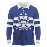 Custom Canada Hockey Team Long Sleeve Polo Shirt Maple Leaf Blue Version