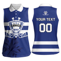 Custom Canada Hockey Team Women Sleeveless Polo Shirt Maple Leaf Blue Version