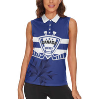 Custom Canada Hockey Team Women Sleeveless Polo Shirt Maple Leaf Blue Version
