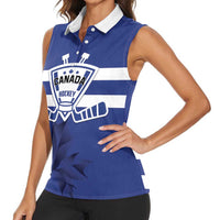 Custom Canada Hockey Team Women Sleeveless Polo Shirt Maple Leaf Blue Version