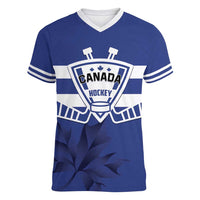 Custom Canada Hockey Team Women V-Neck T-Shirt Maple Leaf Blue Version