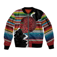 Mexico Aztec Circle Sleeve Zip Bomber Jacket Poncho Pattern
