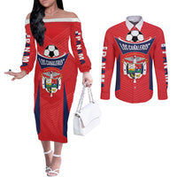 Personalized Panama 2024 Football Couples Matching Off The Shoulder Long Sleeve Dress and Long Sleeve Button Shirt Go Los Canaleros