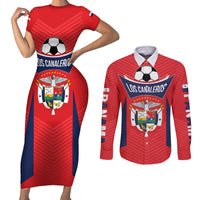 Personalized Panama 2024 Football Couples Matching Short Sleeve Bodycon Dress and Long Sleeve Button Shirt Go Los Canaleros - Wonder Print Shop