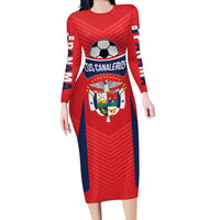 Personalized Panama 2024 Football Long Sleeve Bodycon Dress Go Los Canaleros - Wonder Print Shop