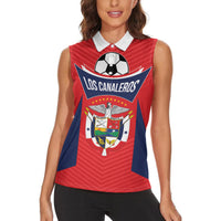 Personalized Panama 2024 Football Women Sleeveless Polo Shirt Go Los Canaleros - Wonder Print Shop