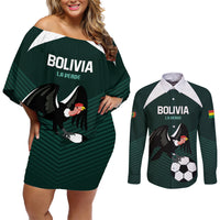 Personalized Bolivia 2024 Football Couples Matching Off Shoulder Short Dress and Long Sleeve Button Shirt La Verd Go Champion - Wonder Print Shop