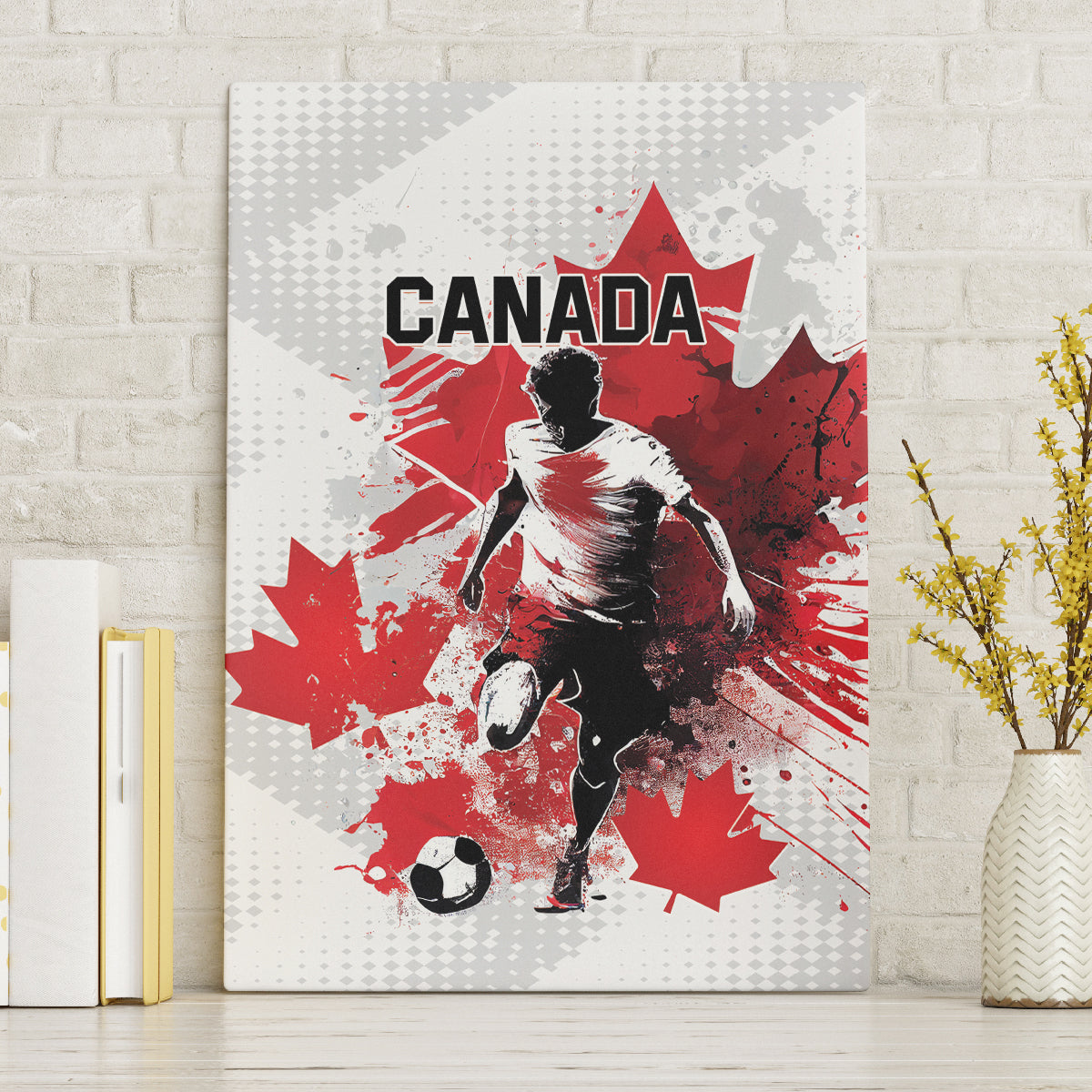 Canada 2024 Soccer Canvas Wall Art Canadian Player Maple Leaf