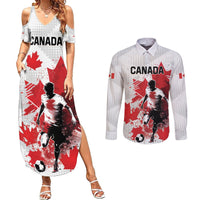 Personalized Canada 2024 Soccer Couples Matching Summer Maxi Dress and Long Sleeve Button Shirt Canadian Player Maple Leaf - Wonder Print Shop