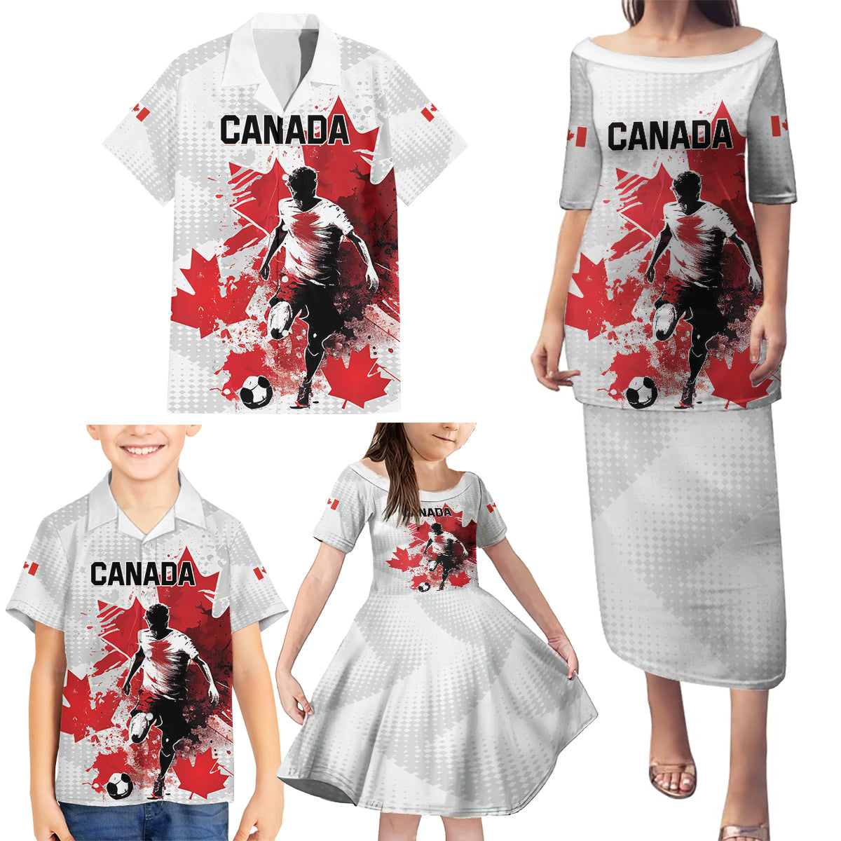 Personalized Canada 2024 Soccer Family Matching Puletasi and Hawaiian Shirt Canadian Player Maple Leaf