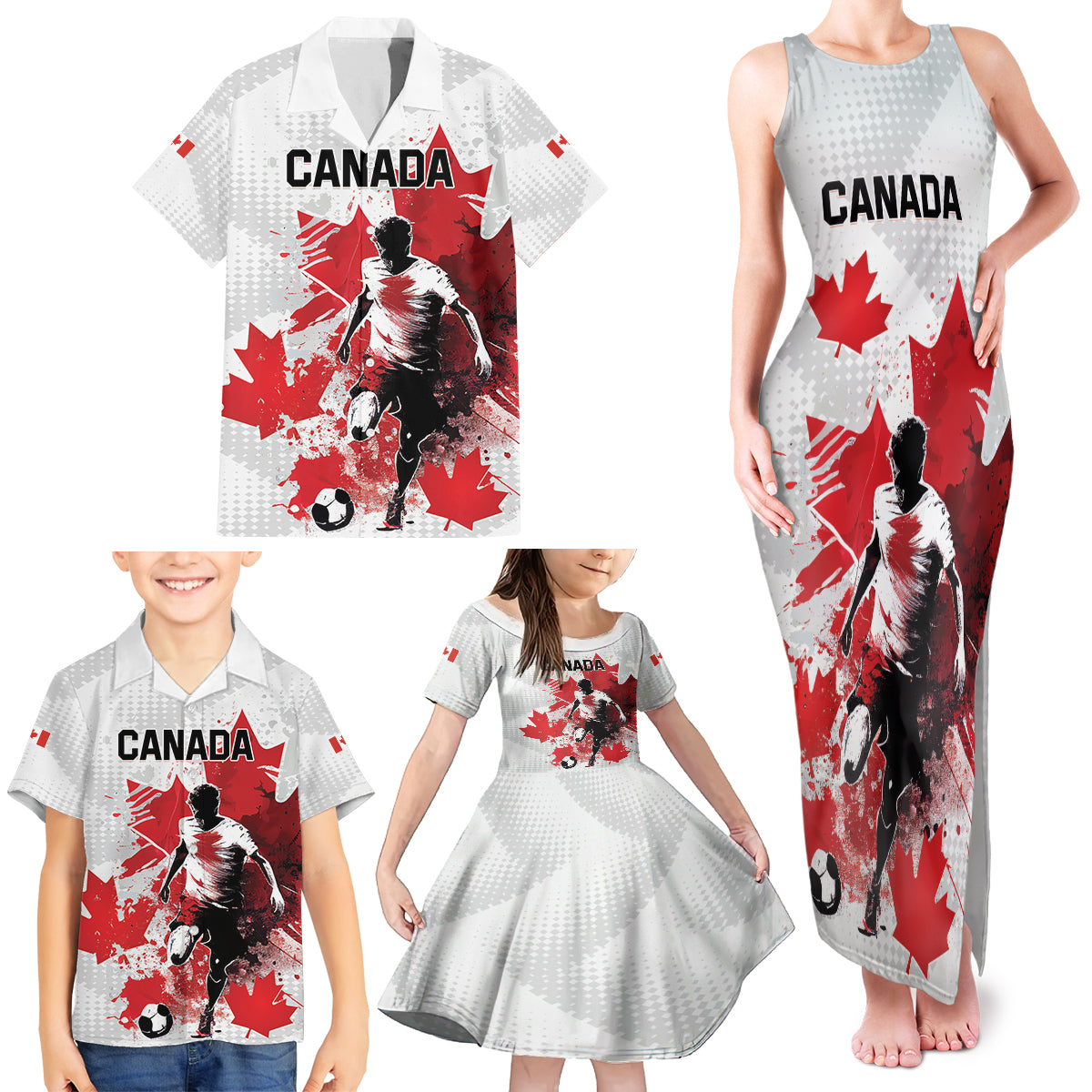 Personalized Canada 2024 Soccer Family Matching Tank Maxi Dress and Hawaiian Shirt Canadian Player Maple Leaf