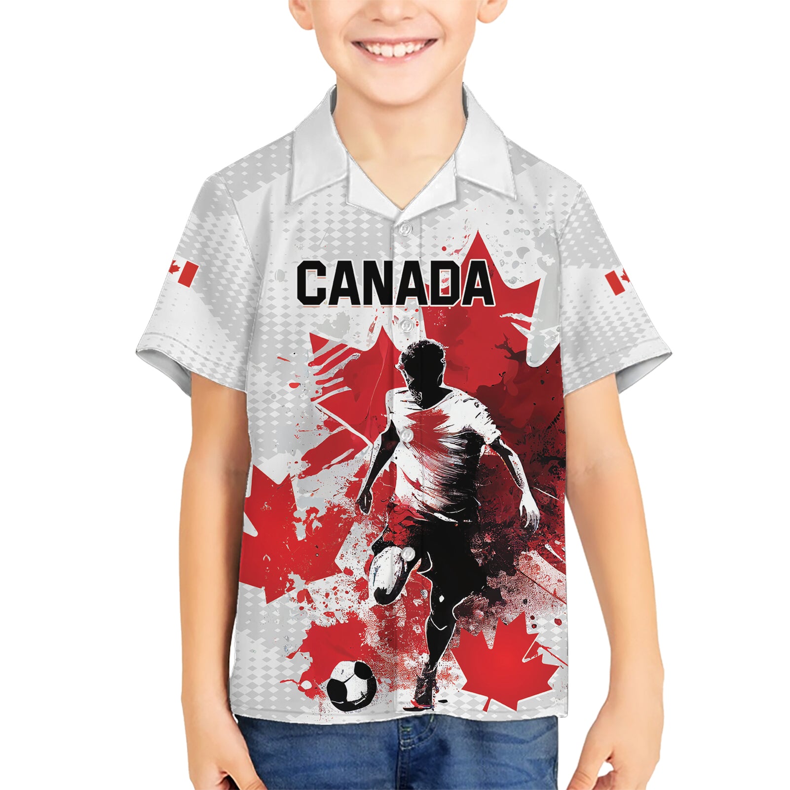 Personalized Canada 2024 Soccer Kid Hawaiian Shirt Canadian Player Maple Leaf