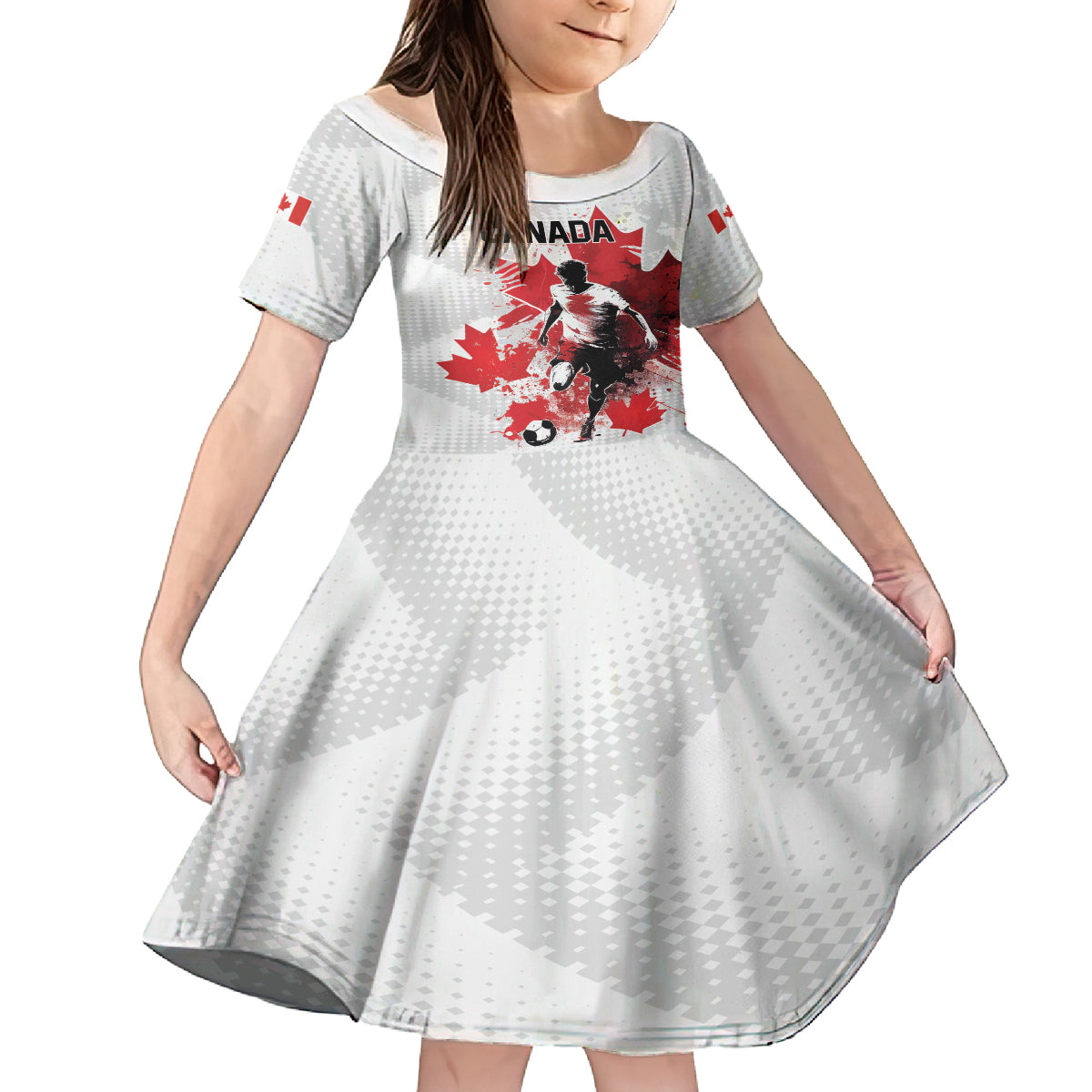 Personalized Canada 2024 Soccer Kid Short Sleeve Dress Canadian Player Maple Leaf