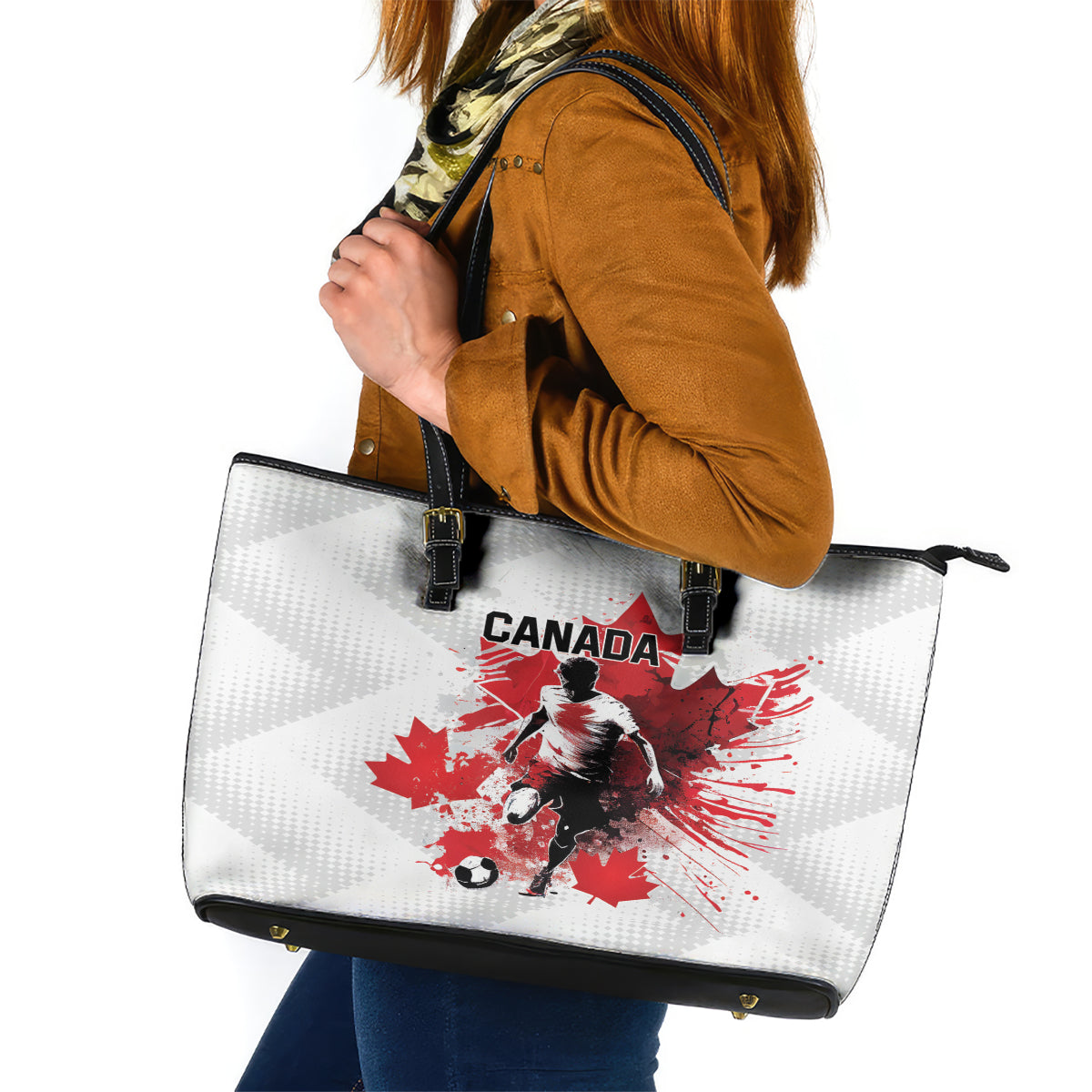 Canada 2024 Soccer Leather Tote Bag Canadian Player Maple Leaf