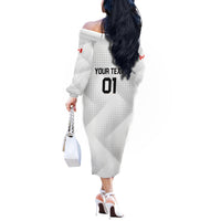 Personalized Canada 2024 Soccer Off The Shoulder Long Sleeve Dress Canadian Player Maple Leaf - Wonder Print Shop