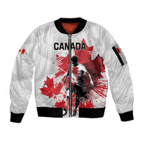 Personalized Canada 2024 Soccer Sleeve Zip Bomber Jacket Canadian Player Maple Leaf - Wonder Print Shop