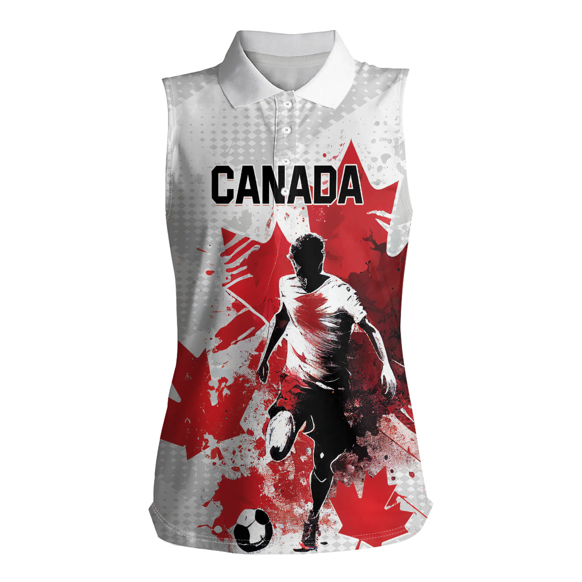 Personalized Canada 2024 Soccer Women Sleeveless Polo Shirt Canadian Player Maple Leaf