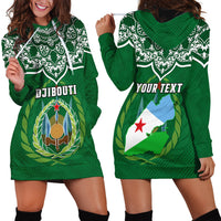 Custom Djibouti Hoodie Dress Jabuuti Emblem With Islamic Floral Circle - Wonder Print Shop