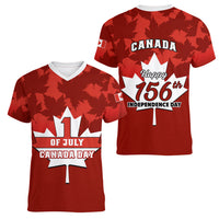 1 July Canada Independence Day Women V Neck T Shirt Canadian Maple Leaf Happy 156th Anniversary - Wonder Print Shop