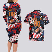 Custom American Football Grunge Couples Matching Long Sleeve Bodycon Dress and Hawaiian Shirt Special Version - Wonder Print Shop