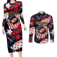 Custom American Football Grunge Couples Matching Long Sleeve Bodycon Dress and Long Sleeve Button Shirt Special Version - Wonder Print Shop