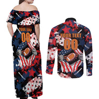 Custom American Football Grunge Couples Matching Off Shoulder Maxi Dress and Long Sleeve Button Shirt Special Version - Wonder Print Shop