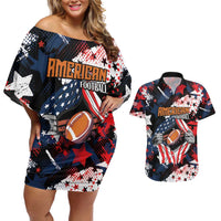 Custom American Football Grunge Couples Matching Off Shoulder Short Dress and Hawaiian Shirt Special Version - Wonder Print Shop