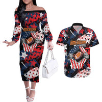Custom American Football Grunge Couples Matching Off The Shoulder Long Sleeve Dress and Hawaiian Shirt Special Version - Wonder Print Shop