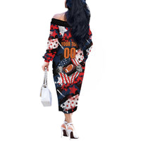 Custom American Football Grunge Off The Shoulder Long Sleeve Dress Special Version - Wonder Print Shop