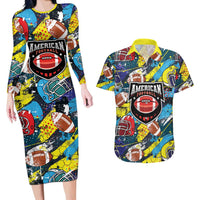 Custom American Football Graffiti Couples Matching Long Sleeve Bodycon Dress and Hawaiian Shirt Unique Style - Wonder Print Shop