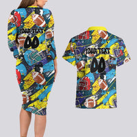 Custom American Football Graffiti Couples Matching Long Sleeve Bodycon Dress and Hawaiian Shirt Unique Style - Wonder Print Shop