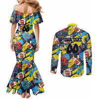 Custom American Football Graffiti Couples Matching Mermaid Dress and Long Sleeve Button Shirt Unique Style - Wonder Print Shop