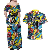Custom American Football Graffiti Couples Matching Off Shoulder Maxi Dress and Hawaiian Shirt Unique Style - Wonder Print Shop