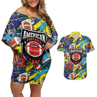 Custom American Football Graffiti Couples Matching Off Shoulder Short Dress and Hawaiian Shirt Unique Style - Wonder Print Shop