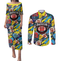 Custom American Football Graffiti Couples Matching Puletasi and Long Sleeve Button Shirt Unique Style - Wonder Print Shop