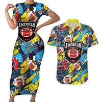 Custom American Football Graffiti Couples Matching Short Sleeve Bodycon Dress and Hawaiian Shirt Unique Style - Wonder Print Shop