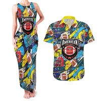 Custom American Football Graffiti Couples Matching Tank Maxi Dress and Hawaiian Shirt Unique Style - Wonder Print Shop
