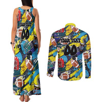Custom American Football Graffiti Couples Matching Tank Maxi Dress and Long Sleeve Button Shirt Unique Style - Wonder Print Shop