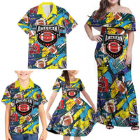 Custom American Football Graffiti Family Matching Off Shoulder Maxi Dress and Hawaiian Shirt Unique Style - Wonder Print Shop