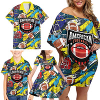 Custom American Football Graffiti Family Matching Off Shoulder Short Dress and Hawaiian Shirt Unique Style - Wonder Print Shop