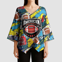 Custom American Football Graffiti Kimono Sleeve Blouse Unique Style - Wonder Print Shop