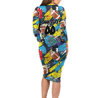 Custom American Football Graffiti Long Sleeve Bodycon Dress Unique Style - Wonder Print Shop