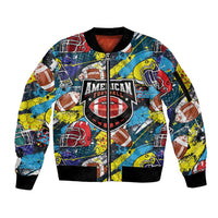 Custom American Football Graffiti Sleeve Zip Bomber Jacket Unique Style - Wonder Print Shop