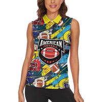 Custom American Football Graffiti Women Sleeveless Polo Shirt Unique Style - Wonder Print Shop