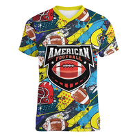 Custom American Football Graffiti Women V-Neck T-Shirt Unique Style - Wonder Print Shop