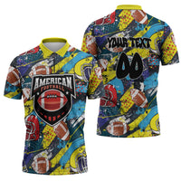 Custom American Football Graffiti Zipper Polo Shirt Unique Style - Wonder Print Shop