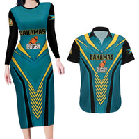 Custom Rugby Bahamas Couples Matching Long Sleeve Bodycon Dress and Hawaiian Shirt The Bahamas Go Champion - Wonder Print Shop