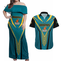 Custom Rugby Bahamas Couples Matching Off Shoulder Maxi Dress and Hawaiian Shirt The Bahamas Go Champion - Wonder Print Shop